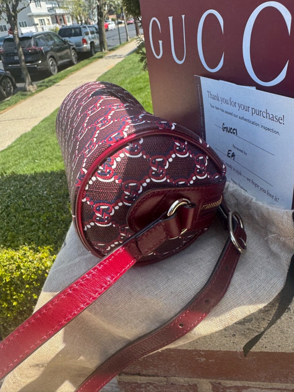 Gucci Maroon GG Supreme Crossbody Bay Full inclusion Ready to 🎁 🫶🏼 - Picture 5 of 10
